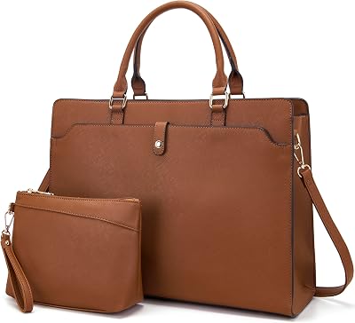 YZAOLL 15.6 Vegan Leather Laptop Bag for Women Lightweight Water-Resistant Work Tote & Briefcase for Travel,College,Office