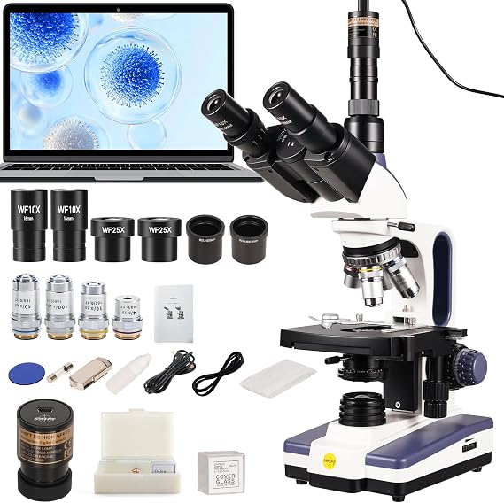 SWIFT Tri-eye Biological Microscope High Performance 3-eye Type Biological Microscope Maximum 2500X Magnification with Digital Eyepiece Easyview 5 Million Pixels USB2.0 Gardentop Style 30 Degree