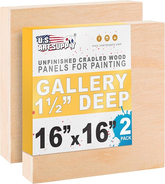 U.S. Art Supply 16" x 16" Unfinished Cradled Wood Panels for Painting