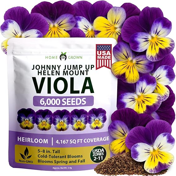 HOME GROWN Johnny Jump Up Helen Mount Seeds, 6,000 Seeds, Viola Tricolor