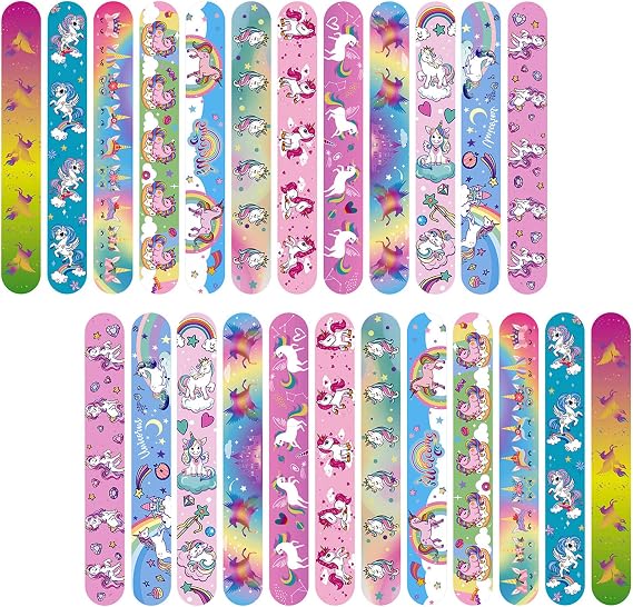 Unicorn Slap Bracelets 24Pcs Snap Bands for Kids Party Favors - Party Bag Fillers and Birthday Supplies, Wristband Prizes for Girls, Classroom and Xmas Gifts