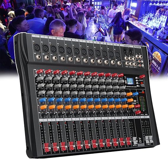 Audio Mixer, Professional Mixer Sound Board Console, 8-Channel Studio Audio Mixer DJ Mixer, Easy to Use, with 3 Band Equalizer/LCD Display, for KTV, Campus,Recording Studios,12 channels