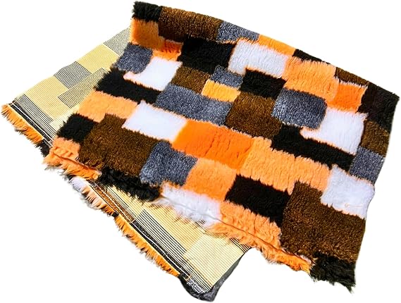 ORANGE PATCHWORK Grey Dog Vet Bed Premium Rubber Backed Bedding (Small (50x75cm))