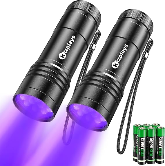 Kizplays UV Torch LED El Feneri, UV lambası 395nm Işıklar Evcil Hayvan İdrar Dedektörü, Köpeklerinizden, Kedilerinizden ve Kemirgenlerinizden Halılardaki Kurumuş Lekeler için, Perdeler 2 Paket 6 x AAA [Enerji Sınıfı A+]