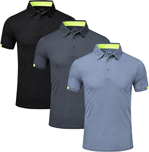 3 Pack Men's Golf Polo Shirts Short Sleeve Breathable Polo T Shirts Multipack