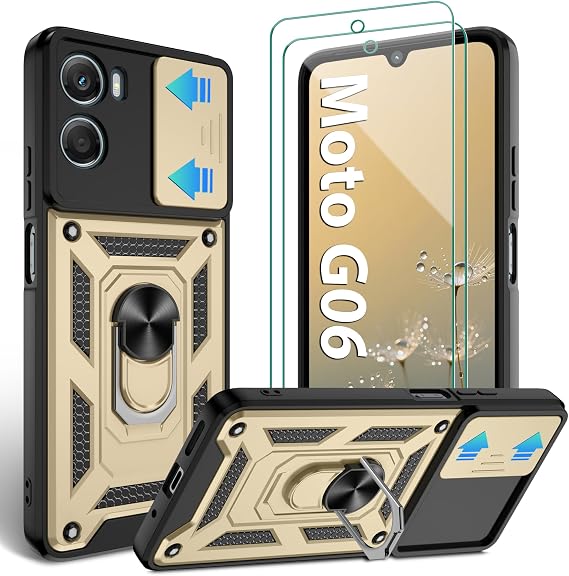 Jshru Case for Motorola G06 4G Camera Protection with Stand Gold