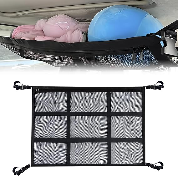 Cargo Net for Van,Double Layer Mesh Car Boot Organiser,Large Capacity Car Roof Storage Nets for Campervans,Adjustable Rooftop Storage Net with Zipper,Foldable Camping Organizer for Cars Trucks SUVs