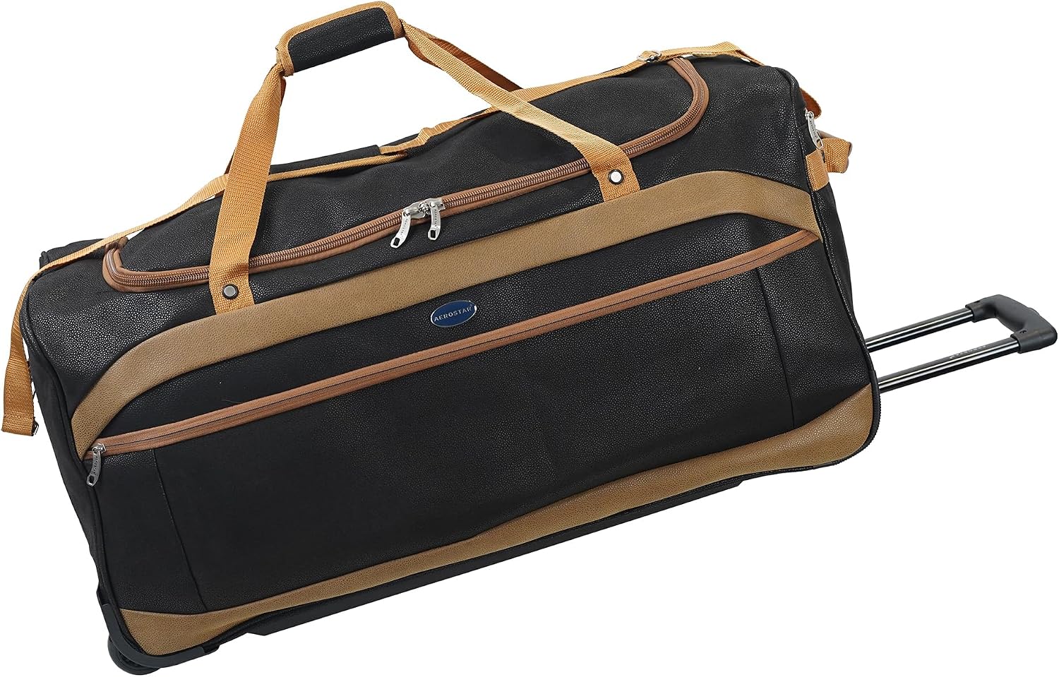 Aerostar 32" Large Lightweight Duffle 2 Wheel Travel Bag Holdall Suitcase Check-in Luggage All Terrain 122L, BlackBrown