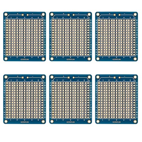 Mini Breadboard Solderable Protoboard for DIY Electronic, PCB Prototype Board Suit for Arduino Projects, Double Sided Perma-Proto Boards Gold-Plated Pad Easy to Solder (6 Blue Pack)