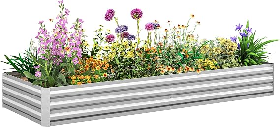 Galvanized Raised Garden Bed, Metal Elevated Planter Box Easy DIY & Cleaning for Growing Flowers & Herbs