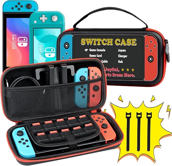 Switch Carrying Case for Nintendo Switch OLED/LITE, Protable Slim Light Travel Storage Bag Pouch for Console Joycon & Video Game Accessories, Protective Hard Shell Cover with Handle, Gift to Boy Girl