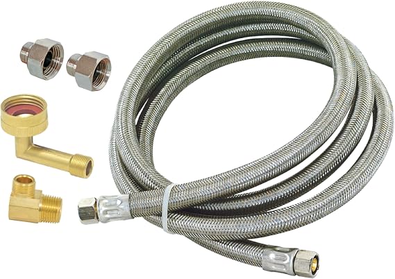 Eastman Dishwasher Installation Kit, 12 Ft Braided Stainless Steel Supply Line with Adapters, 3/8 Inch Compression Ends, 69008