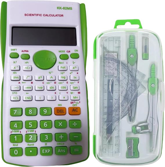 Maths Set Scientific Calculators Protractor and Compass - Basic Stationery Set 240 Functions 2 Line 10+2 Digits,Desk Math for School Protractor and Compass with Rulers and Two Set Squares