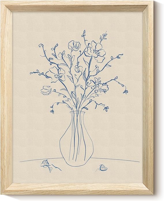 VIYYIEA Wooden Framed Blue Floral Botanical Canvas Wall Art, 1114 Inch