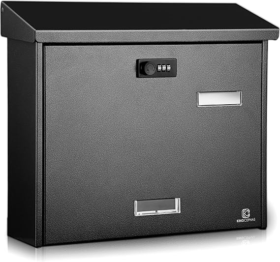KINGCEPHAS Post Box,Wall Mounted Letterbox with Combination Lock (Black)