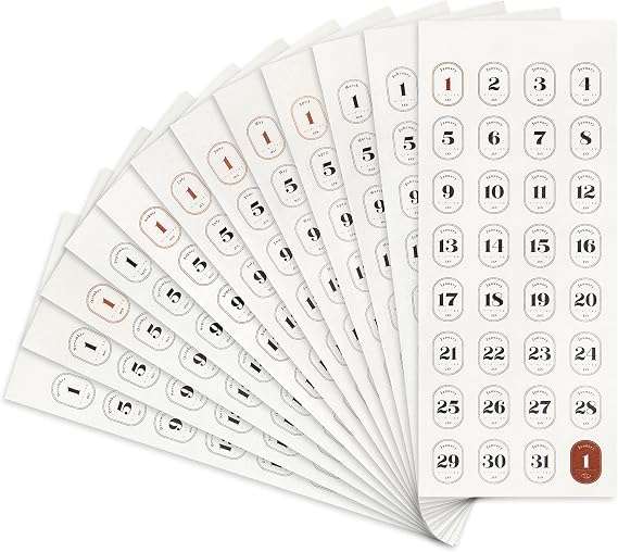 Aixoom 12 Monthly Calendar Number Stickers, Planner Date Stickers | Includes 1-31 Date Numbers for Daily Planners, Journals, Notebooks, Scrapbooks & DIY Crafts