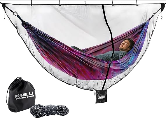 Foxelli XL Hammock Net 12ft Net for Hammocks, Lightweight Portable Hammock Netting, Fast and Easy Set Up, Fits All Camping Hammocks