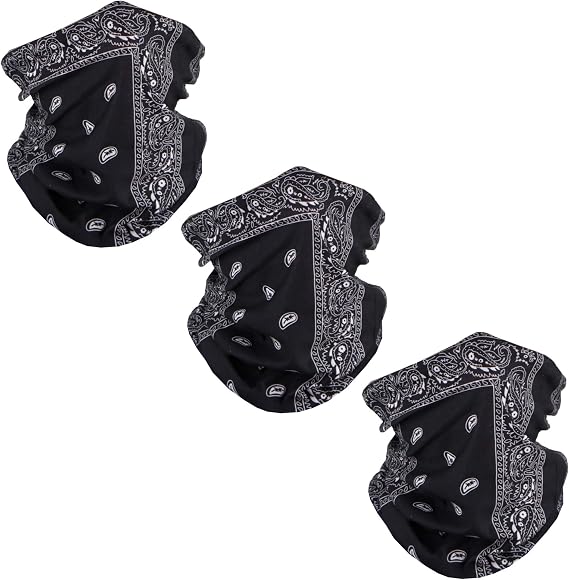 Set of 3 Paisley Bandana Neck Gaiter Tube Headwear Motorcycle Face Scarf
