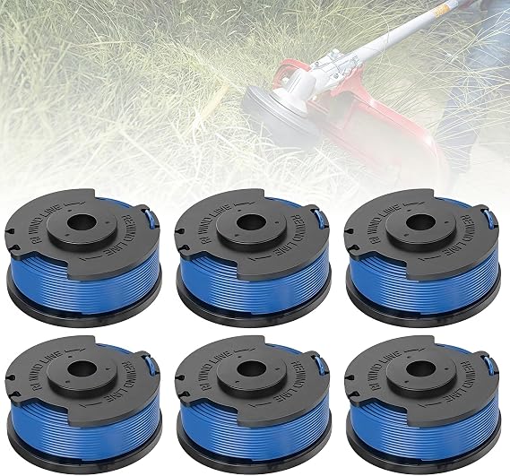 Strimmer Spool Compatible with Ryobi, 6-Pack Trimmer Wire for 18V-40V ONE+ | Nylon Resin & ABS Spool, Impact-Resistant, Auto-Feed System, Fits AC14RL3A OLT1832 RAC124, ideal for Lawns & Garden Borders