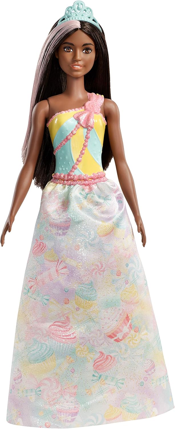 Barbie Dreamtopia Princess Doll, Approximately 12 Inch, Brunette with Pink Hairstreak, Wearing Colourful Candy-Inspired Outfit ,FXT16
