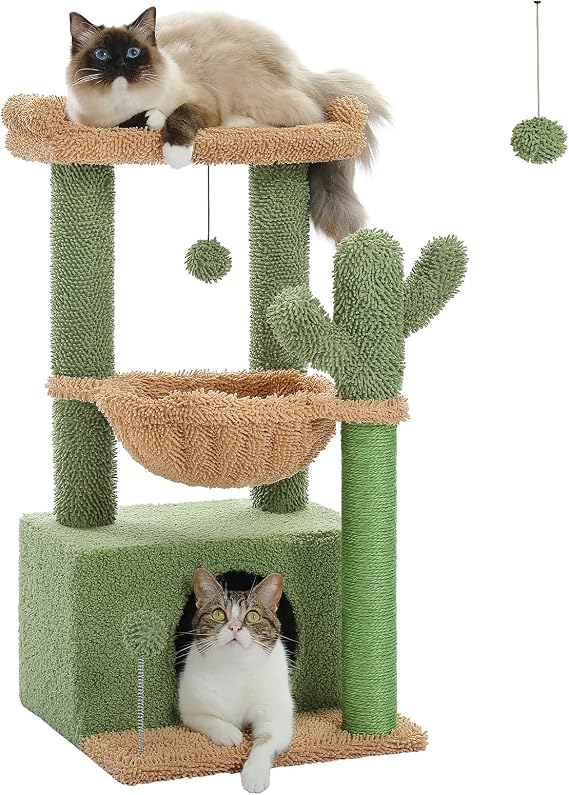PAWZ Road Cactus Cat Tree 79cm, Cat Tower with Large Condo and Hammock