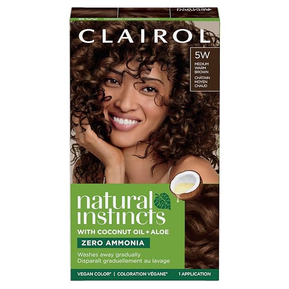Clairol Natural Instincts Demi-Permanent Hair Dye, 5W Medium Warm Brown | AmmoniaFree, Vegan Hair Color with Coconut Oil & Aloe Vera | Pack of 1