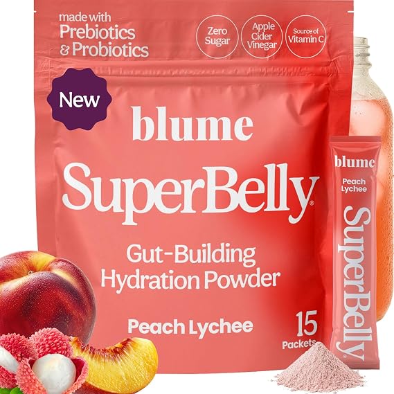 Blume SuperBelly Peach Lychee, Gut Health + Hydration Powder, 15 Sticks