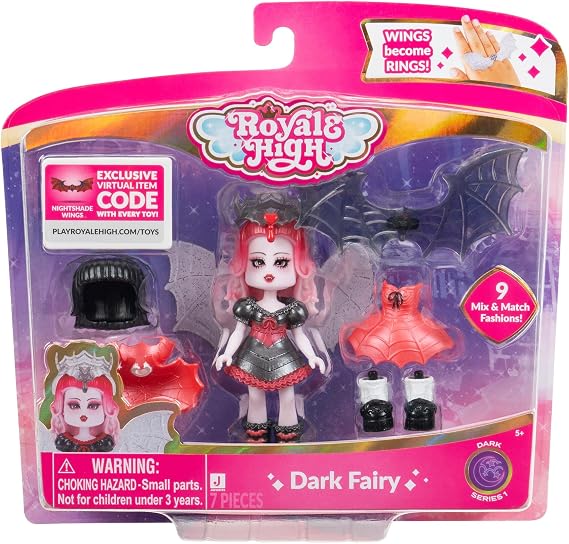 Royale High 3" Dark Fairy Fashion Doll - 1 Figure, 9 Fashion Accessories - Virtual Item Code Included - Series 1 - Ages 5+