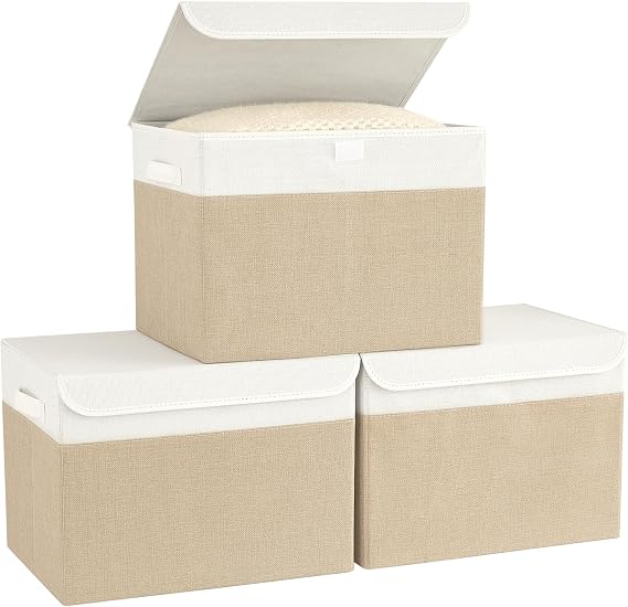 Bagnizer Large Collapsible Storage Baskets with Lids & Handles 3PCS