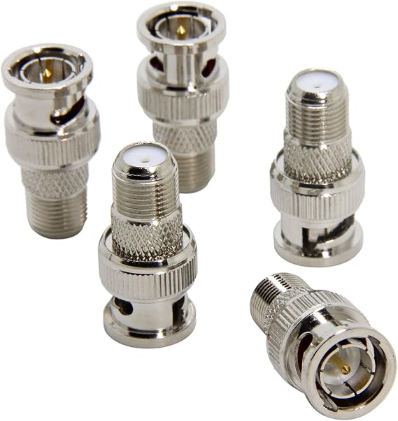 BNC to F Connector, 5-Pack BNC Male to F Female Adapter, RG6, RG59 Coax Connector for Scanner, CCTV Camera