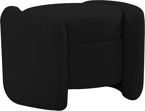 Meridian Furniture 115Black Horizon Collection Modern | Contemporary Boucle Fabric Upholstered Ottoman, Black, 29" W x 22" D x 19" H