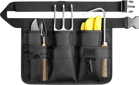 Garden Apron for Women, Adjustable Tool Belt with 8 Pockets - Heavy Duty Oxford Work Belt for Gardening, Construction (Black)