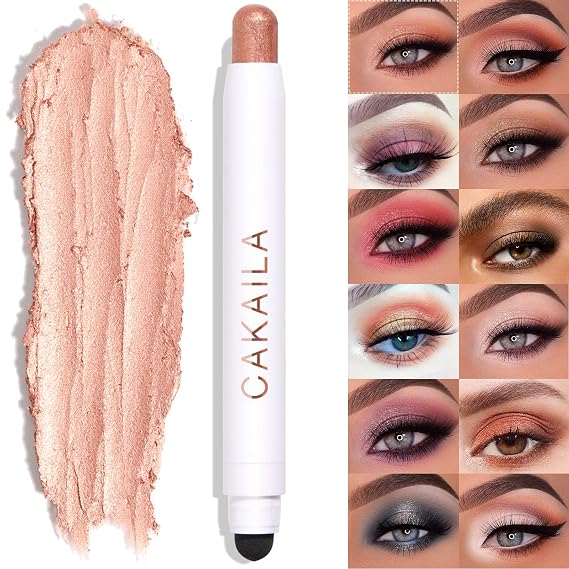 LOKFAR Cream Glitter Eye-Shadow Stick (01# Champagne Shimmer) | Water-Proof Single Eyeshadow Pen, Creamy Eye Shadow Pencil Crayon, Matte & Glitter Eyeshadow Makeup Stick with Sponge Smudger