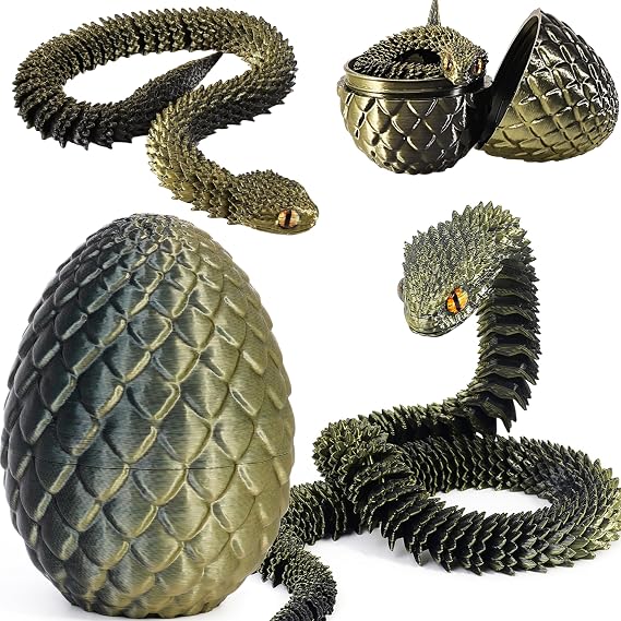 Joycabin 3D Printed Animals, 3D Printed Snake Fidget Toy, Easter 3D Printed Dragon Egg Snake Eggs, Fidget Mini Animals Toy Articular Mobility Toys for Adults and Kids Autism/ADHD (Black Copper)