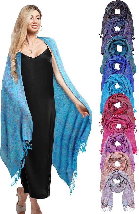 Chuarry Paisley Shawls Wraps for Women Paisley Wraps Scarf Bulk Indian Soft Tassels Scarves for Rave Wedding Beach Party