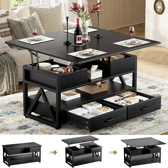 Memobarco 40" Lift Top Coffee Table with Storage,Black
