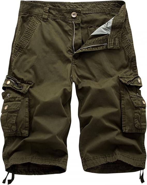 Elonglin Mens Casual Cargo Shorts Cotton Summer Retro Shorts Multi Pockets