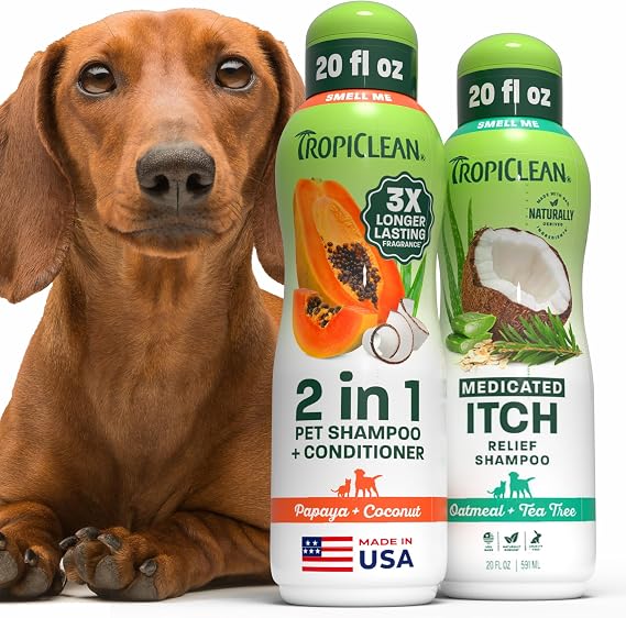 TropiClean Dog Shampoo and Conditioner & Medicated Shampoo Bundle, 2 Pack