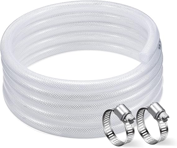 DAVCO 1" ID 10ft Heavy Duty Braided Clear Plastic Vinyl Tubing & Clamp