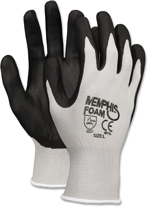 MCR Safety 9673 NXG 13 Gauge Gray Nylon Black Nitrile Foam Coated Palm, Work Gloves (12 Pair) (Large)