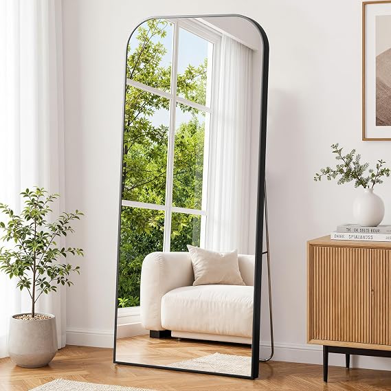 XRAMFY Mirror Full Length 165x71 cm,Long Mirror Full body with Round Corner,Free Standing Mirrors Hanging or Leaning for Bedroom,Living Room,Cloakroom,Tempered Glass,Black