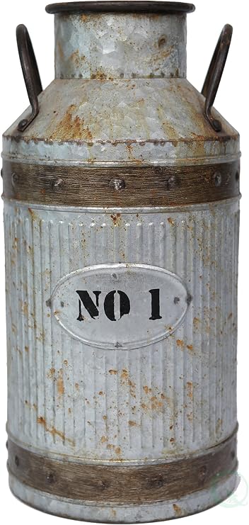 Galvanized Metal Rustic Milk Can, Large