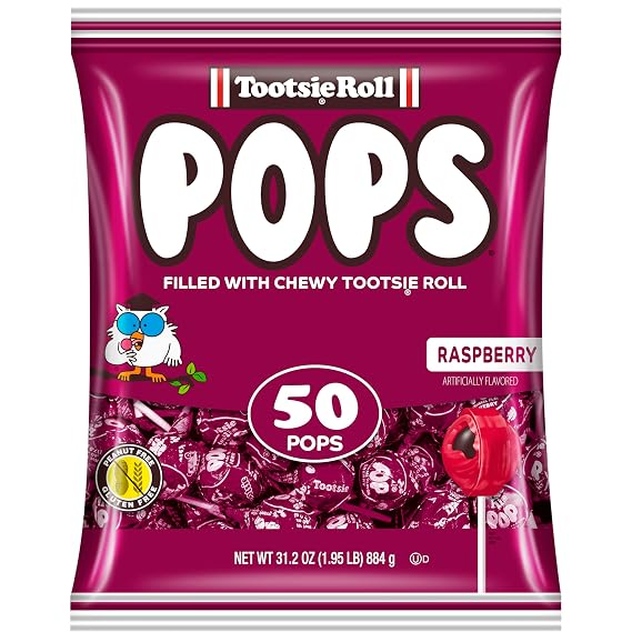 Tootsie Pops Raspberry Flavored Lollipops, 50 Count, 1.95lb (Pack of 1)