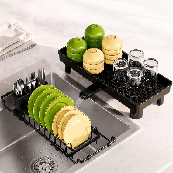 Expandable Over Sink Dish Drying Rack, 14"-22" Small Kitchen Dish Drainer