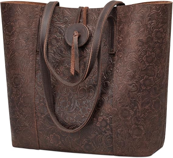 S-ZONE Vintage Genuine Leather Tote Bag for Women Large Shoulder Purse