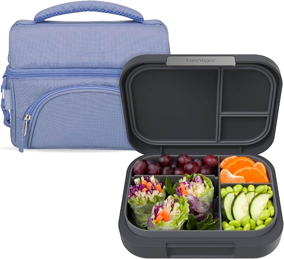 Bentgo Modern Lunch Box (Dark Gray) Set With Deluxe Insulated Lunch Bag (Slate)