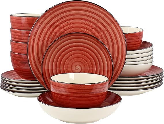 Elama Gia 24 Piece Stoneware Dinnerware Set (Red)