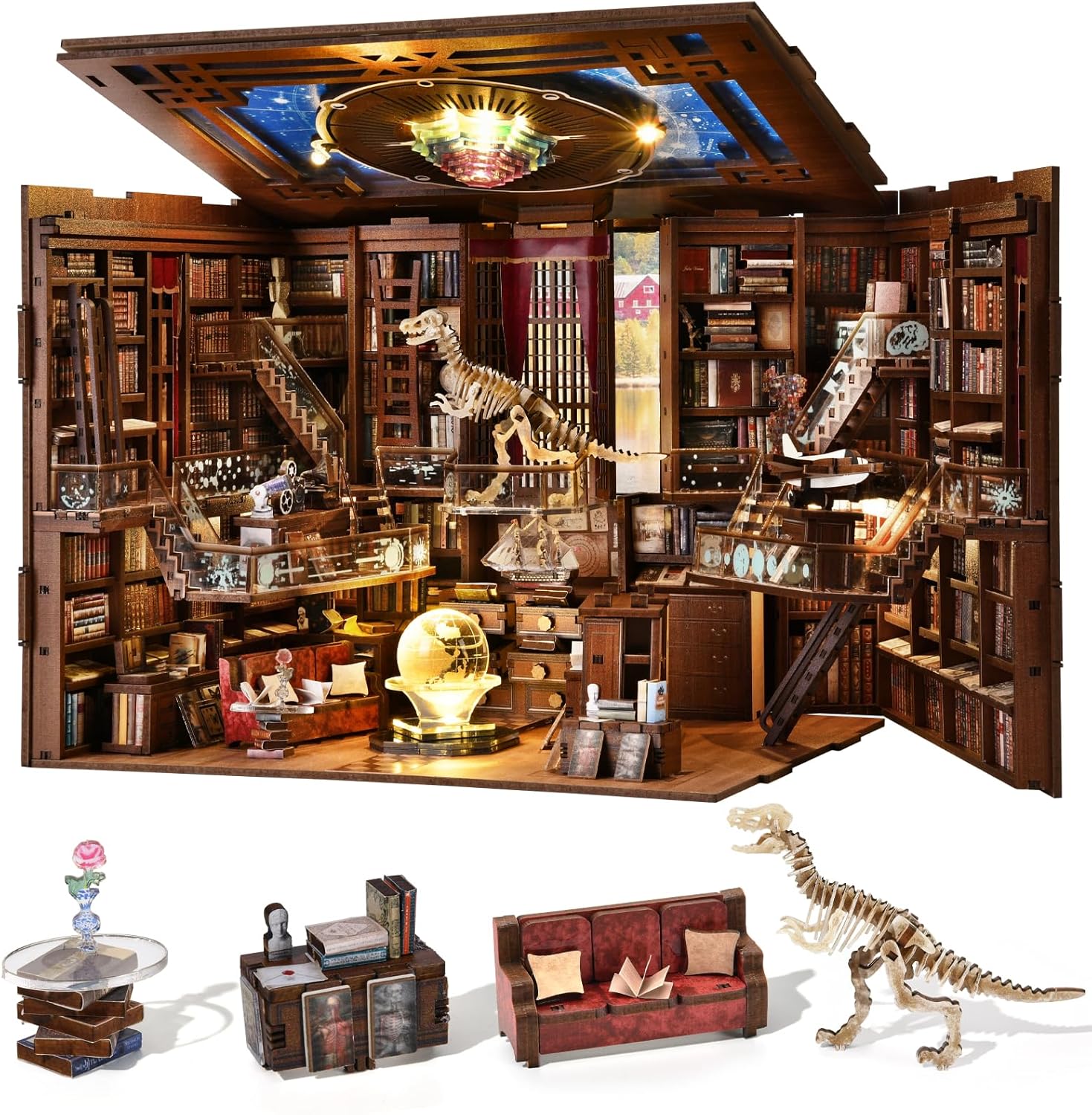 MiniCity Book Nook Kit, DIY Miniature Dollhouse Booknook Kit with LED Light and Dust Cover for Teens and AdultsBeyond Library Max