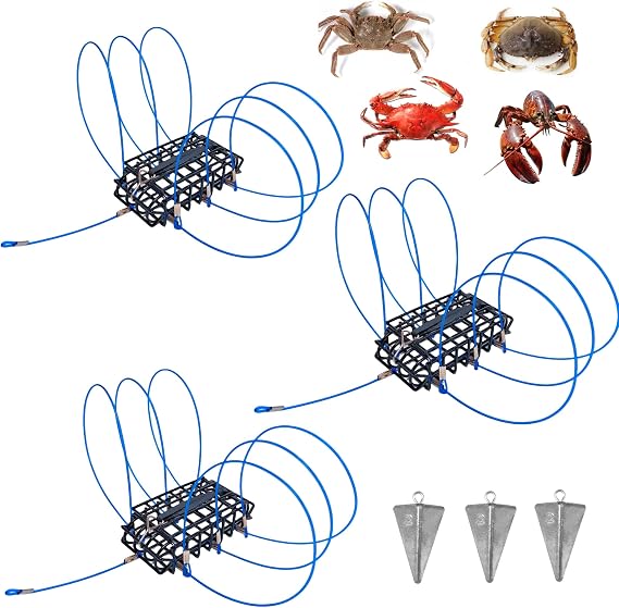 6-Loops Crab Trap for Fishing Pole, Crab Snare for Dungeness, Rock & Blue Crabs (3 Crab Traps)