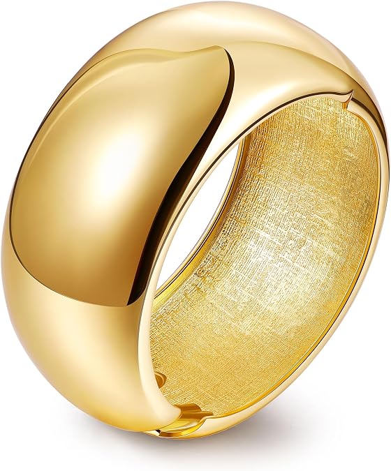 NICEIGHT 18K Gold Plated Chunky Bangle Bracelets for Women Gold Wide Cuff Bangle Bracelet Hammered Minimalist Thick Gold Wrist Wrap Bracelets